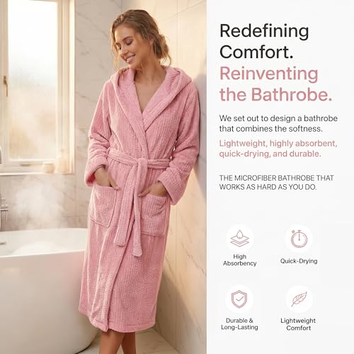 Image of PJGGZ Hooded Bathrobes for Women, Soft Long Towel Robes for Women - Quick Dry yet Warm