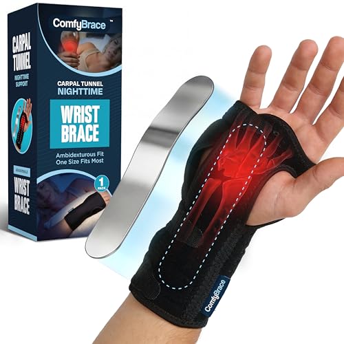 ComfyBrace Nighttime Pain Relief Wrist Brace for Carpal Tunnel, Tendonitis, Arthritis | Fits & Soothes Aches in Both Hands | Palm Cushion Beads for Hot Spots | Breathable Fabric | (Pack of 1)