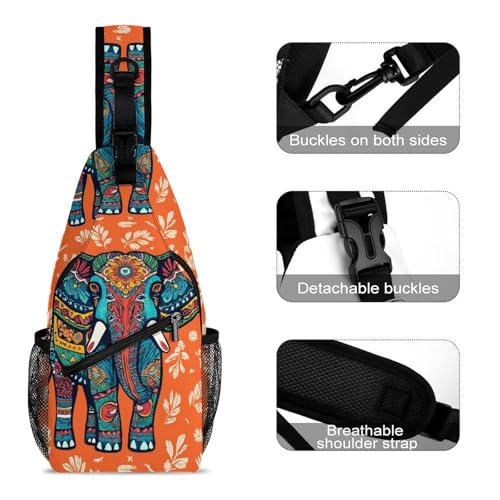 Lightweight Chest Shoulde Bag For Travel Hiking, Fashion Dress Decor Sling Bag, African Tribal Nations Elephants Art Cross Body Pocket Pack3