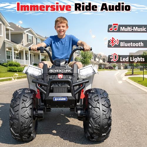 Image of ANPABO 24V XXXL Kids ATV 4 Wheeler Ages 5-14, 4WD & 800W, 200 Lbs, White