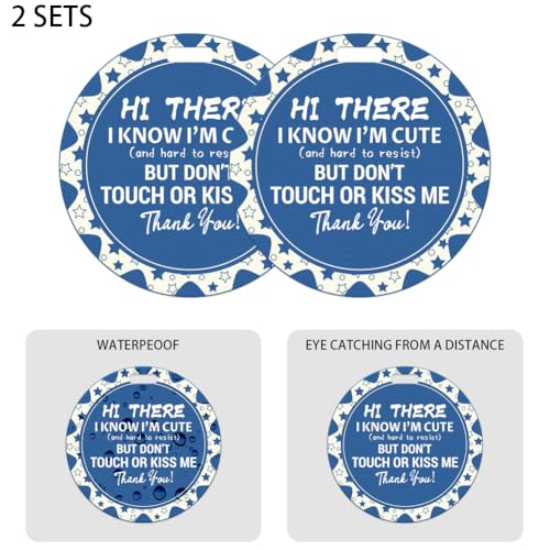 Image of 2 Pack Blue Star Do Not Touch Signs Durable Stop No Touching Car Seat Sign Stroller Tag with Hanging Strap and Clip Durable Car Safety Signs Tags for Car Accessories 5 Inches