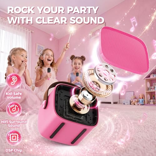 Image of YLL Mini Karaoke Machine for Kids Toys, Portable Bluetooth Speaker with 2 Wireless Microphones, Birthday Gifts for Girls 3, 4, 5, 6, 7, 8, 9, 10, 11, 12+ Years Old Toddler Teens (Hotpink)