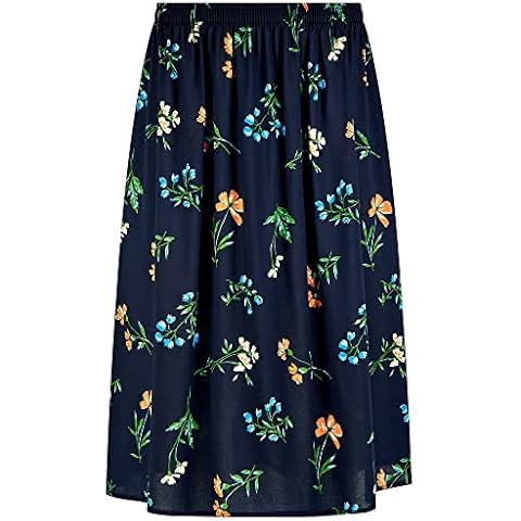 KK Fashion Lines Ladies/Womens Summer Floral Print Skirt, Light Weight Soft Viscose Fabric, Elasticated Waist, 27" Length (Large, Black Blue 3) Cover