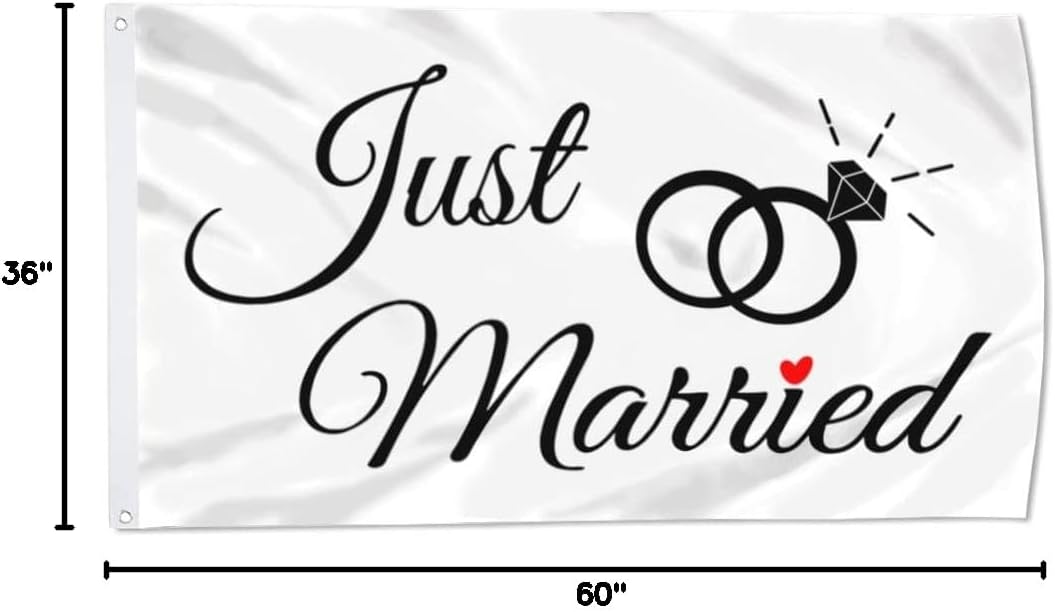 Just Married Flag Banner Outdoor Indoor Decoration Flag 3x5Feet Double Stitched Polyester with Brass Grommets (white) - Image 5