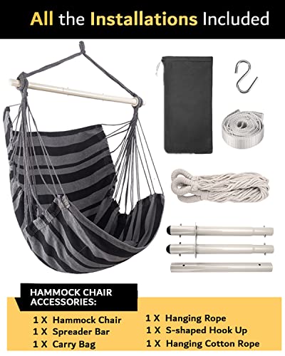 Image of Lulladle Hammock Chair Hanging Rope Swing - Hammock Chair Bedrooms - Swing Chair Indoor - Hanging Chair Outdoor - Max Weight 500 Lbs