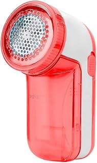Pritech Elektryczna golarka do usuwania kłaczków, nadaje się do wszystkich ubrań, z otworami w 3 rozmiarach na kratce w każdym rozmiarze, 14 cm, czerwona