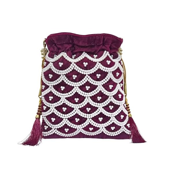 Amerie Fashions Women's Embroidered Pearl Beaded Potli Bag Purse for Party Wedding - Image 3