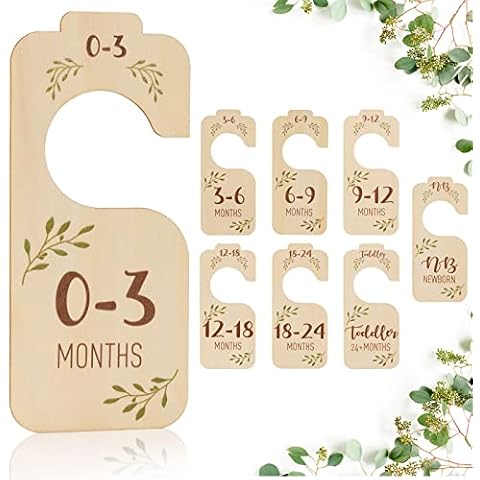 Baby Closet Dividers for Clothes Organizer - Set of 8 Beautiful Wooden Double-Sided Baby Clothes Size Hanger Organizer from Newborn to 24 Months for Boho Nursery Decor Cover
