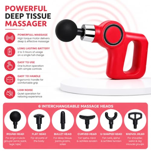 Image of Muscle Drago Massage Gun for Pain Relief & Muscle Recovery | Deep Tissue Percussion Massager with 6 Massage Heads, USB Rechargeable, Quiet Motor, Portable Handheld Body Massager for Neck, Back, Shoulder & Legs