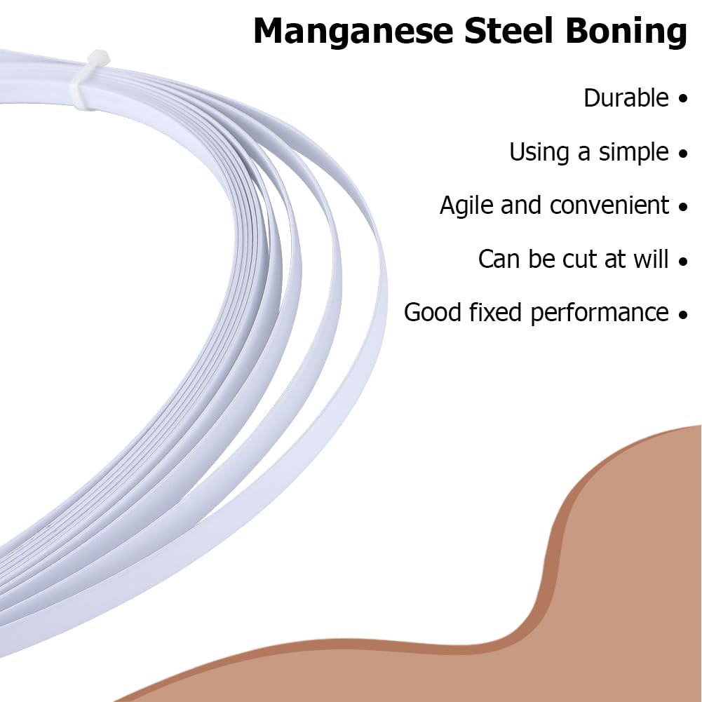 GORGECRAFT 7m*6mm White Spring Steel Boning PVC Coated For Sewing Boning Corset Boning Flat Stainless Steel Metal Boning For Evening Dresses Hats