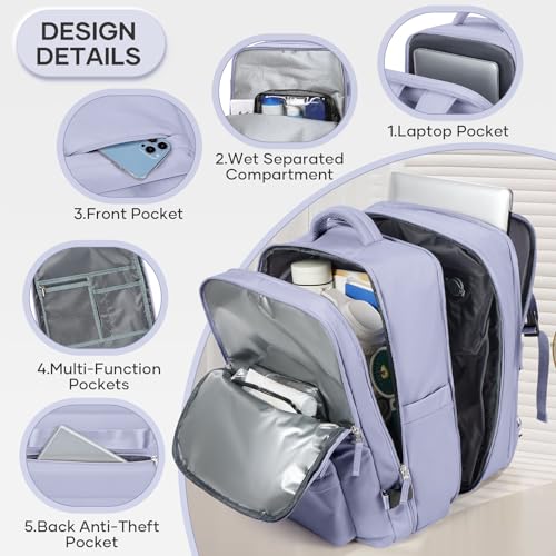 Vacuum Travel Backpack 45L Expandable Vacpack Backpacks with Pump, Large Carry on Personal Item Compression Bags for Women, Waterproof Work Laptop Casual Daypack, Purple2