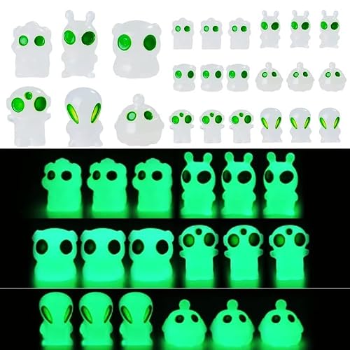 Image of Teenzee 30pcs Mini Resin Alien Variety Tiny Alien Figures Miniature Little Small Animals Figurines Bulk for Micro Fairy Garden Landscape Accessories Hide Crafts Decor Aquarium