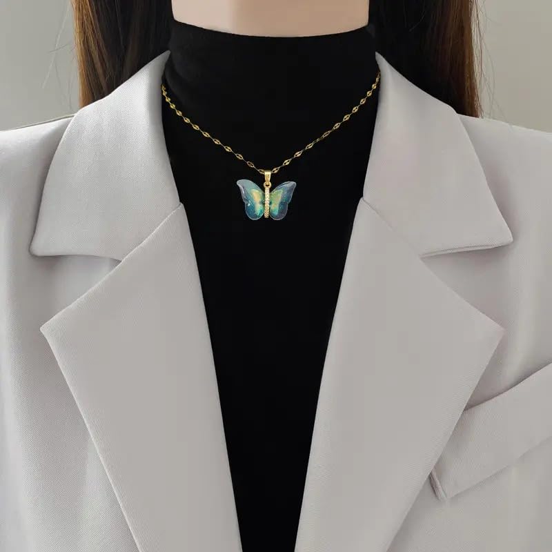 MEENAZ Butterfly Pendant Necklace Gold - Image 8