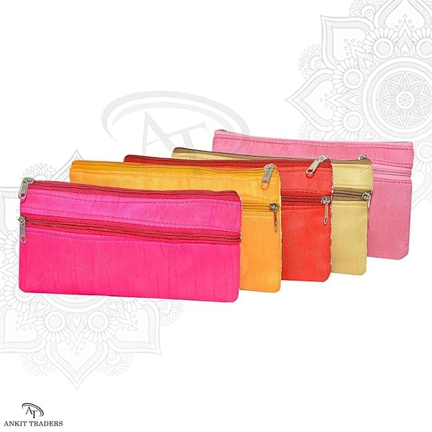 Image of Traditional Embroidered Zipper Purse for Women | Return Gifts for Baby Shower, Haldi, Mehendi, Wedding | Multicolor Ethnic Pouch Set