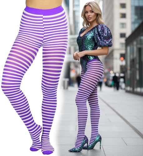 Image of ToBeInStyle Women's Thin Horizontal Stripe Opaque Tights Pantyhose - Regular or Plus