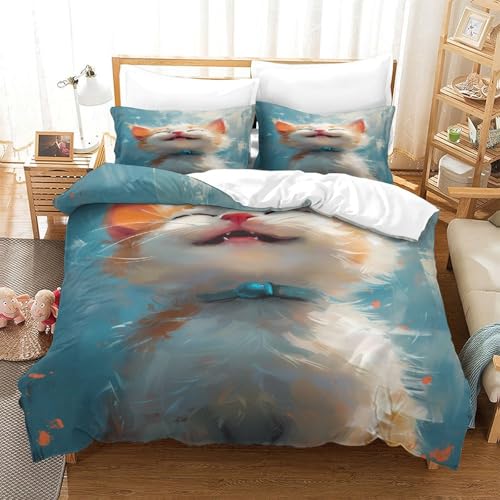 Housse de couette chaton mignon 140x200 parure lit microfibre