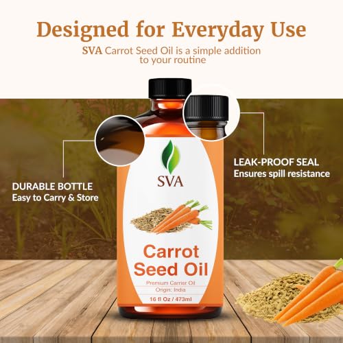 Image of SVA Carrot Seed Carrier Oil, Huge Bottle, Large Size, 16 Fl Oz (473 ml) | Carrot Seed Oil for Face Care, Skin Care, Facial Oil, Hair Care, Scalp Massage, Body Massage, Dilution & DIY Beauty Blends
