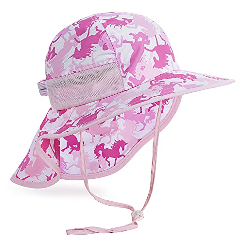 Image of Kids Sun Hat UPF 50+ Boy Girl Protection Hat Wide Brim Beach Hats with Mesh and Adjustable Chin Strap