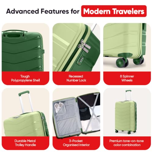 Image of Axis Medium Check-in Suitcase 65 cm 24 inch Polypropylene Hard Trolley, 8 Spinner Wheels, 3-Pocket Convipack, Dual-Tone Shell, Recessed Number Lock Laser Green /Everglade Green