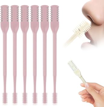Nasal Hair Cutter for Women Men,2025 Upgraded Manual 360 Rotating Nostril Hair Removal Tool Double Sided Nose Hair Blade,Nose Hair Trimmer with Ear Picker for Travel Essentials Pink, 6 packs