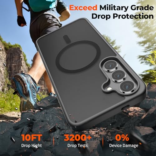 Image of SUPFINE Magnetic for Samsung Galaxy S24 Plus Case / S25 Plus Case with Screen Protector, (Built-in Magnets) (Military Grade Drop Protection) Slim Translucent Shockproof Phone Case,Black