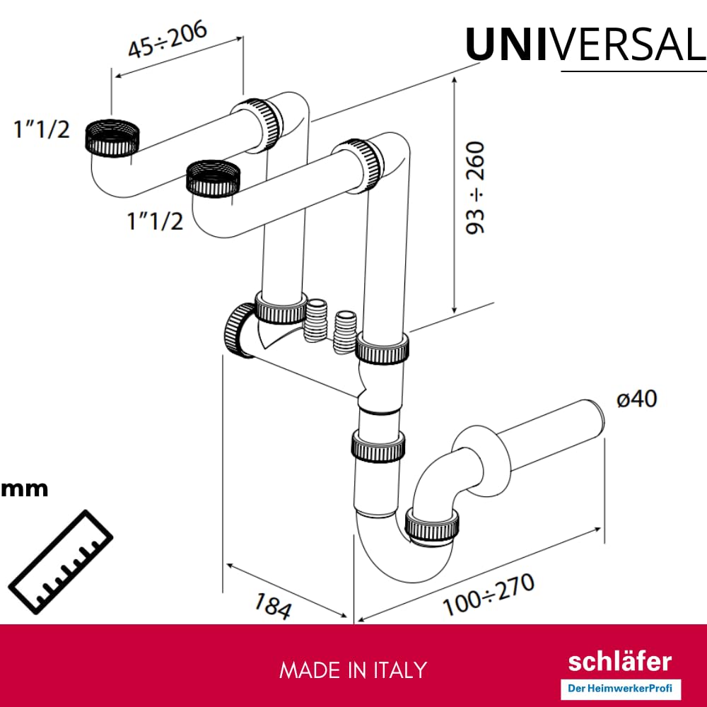 Image secondaire de Schläfer 4395027 | Siphon auto-nettoyant universel à 2 voies 1