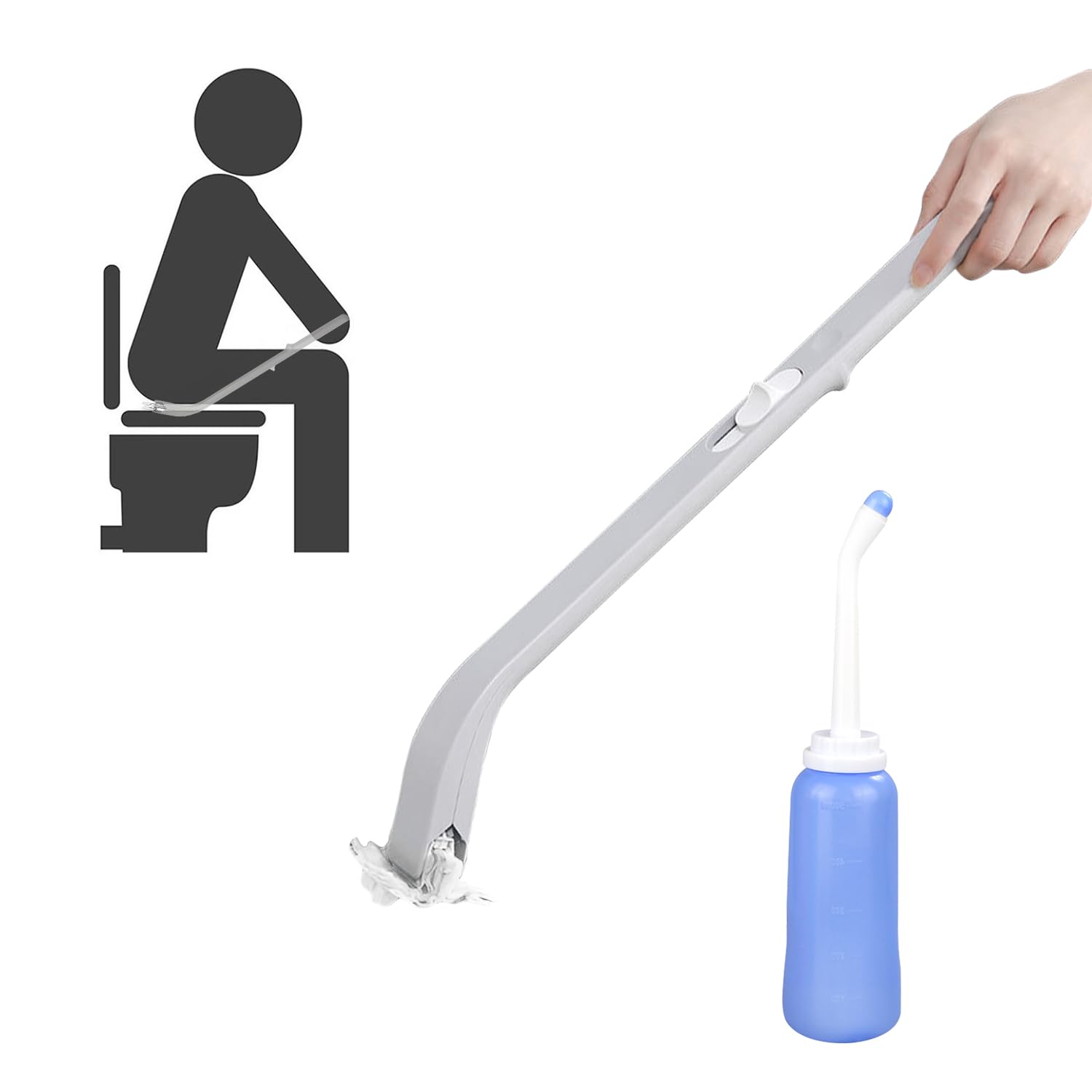 HOSRNOVO Toilets Aids Tool, 18" Reach Multipurpose Butter Wiper Tool with A Portable Bidet for Elder Surgery Recover Disabled Obesity and Shoulder Back Pain
