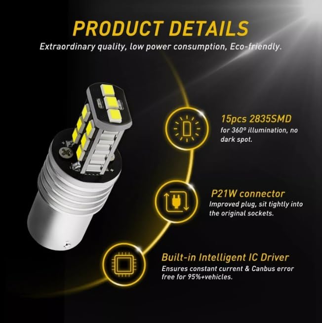 Paire Ampoules LED P21W BA15S 15 LED CANBUS Blanc Glacé - Feux De Jour DRL