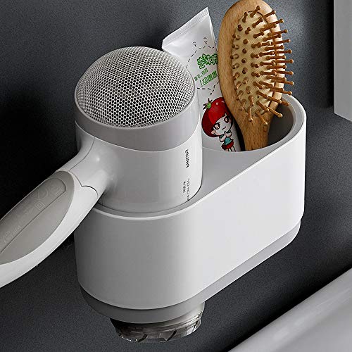 Wall Mounted Hair Dryer Holder Rack,  VECU Adhesive No Drilling Plastic Bathroom Blow Drier Storage Styling Tool Organizer Storage Basket for Bathroom