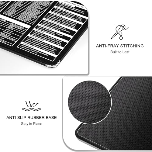 Image of Auhoahsil Excel Shortcut Mouse Pad, Large Excel Cheat Sheet Desk Pad, XXL Extended Computer Mousepad, Office Desk Mat for Laptop and Keyboard, Non-Slip Rubber, Stitched Edges, 35.4 inchx15.7 inch, Black