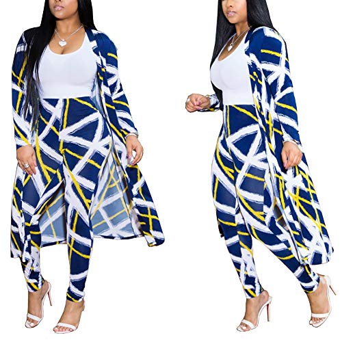 Image of Womens Fashion Printed Long Cardigans 2 Piece Outfits,Long Sleeve Coat and Trousers Set