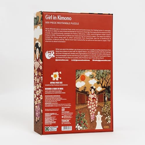 Image of Jigsaw Puzzle Rectangular 500 Pieces - Girl in Kimono Theme by Mario Miranda Fun & Challenging Mind Games Puzzle Game Activity for Adults & Kids - Education Toy