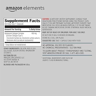 Amazon Elements Collagen Complex, Type II with Hyaluronic Acid, 90 Capsules, 3 Month Supply