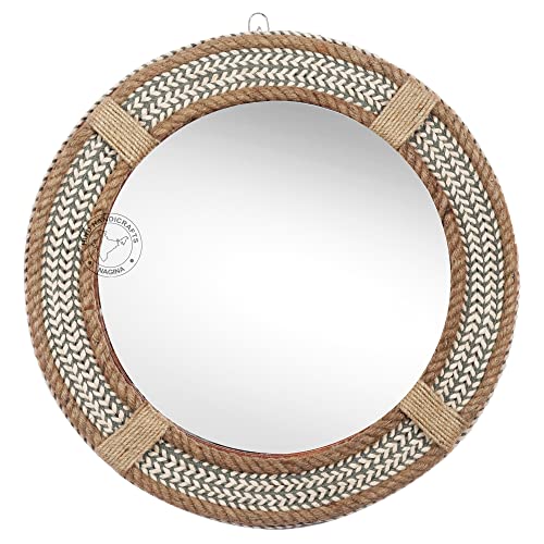 Hind Handicrafts Espejo de pared redondo de cuerda envuelta de 18 pulgadas, acentuado marítimo, espejo decorativo rústico para baño, entrada, comedor, sala de estar, pasillo y restaurante, cuerda-7