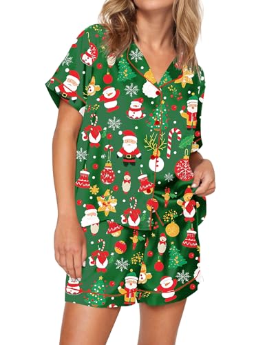 Image of SHESHOW Satin Pajamas for Women Set Preppy Animals Pjs Short Sleeve Shorts 2 Piece Loungewear Sets XS-XXL