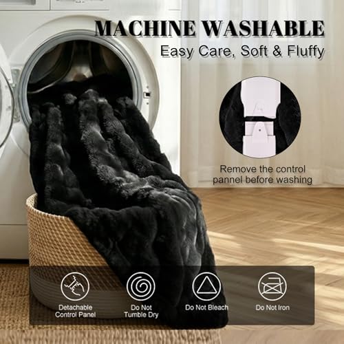 Image of IUUI Electric Heated Blanket Throw 50''x60'',Luxury Faux Rabbit Fur Heating Throw Blankets,Fast Heating with 1 /2 /4 /6 /8 /10 Hours,Overheat Protection, Quick Heating, Memory Function, Gift-Ready Design