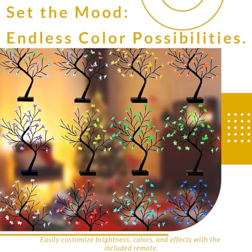 Lighted Cherry Blossom Tree, 48 LED 16 Colors 4 Modes Plug in Artificial Bonsai Tree with Remote for Home Decor Halloween Thanksgiving Christmas Wedding Party, Bend to Shape, Black Base 18” Tall by Generic - Used condition - Image 6