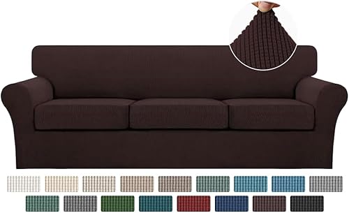 Miniatura 22 de Turquoize Fundas de sofá de 4 piezas para sofá de 3 cojines, funda de sofá suave para perros, fundas de sofá lavables con 3 fundas de cojín Biscotti