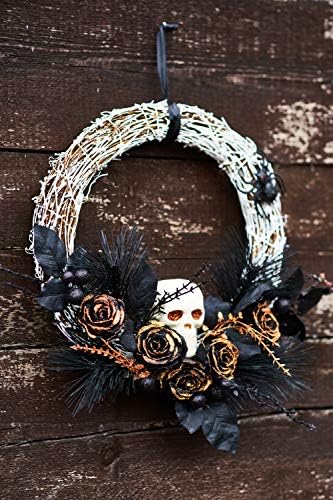 HEITMANN DECO Rattan Kranz Halloween - Deko - Party - Totenkopf - Spinnen - Rosen - Kunststoff - gold, braun, schwarz - ca. 35x35x7cm