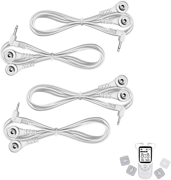 4 Pack TENS Lead Wires with 3.5mm and 2.5mm Plug Jack Electrode Snap Connector Cable for EliKing HealthmateForever HiDow Smart Relief EMS Device TENS Unit Electrode Pads