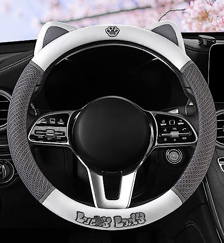 Cartoon car Steering Wheel Cover Round D Type/Flat Bottom Steering Wheel Cover OD 38cm/15 inch (Gray)