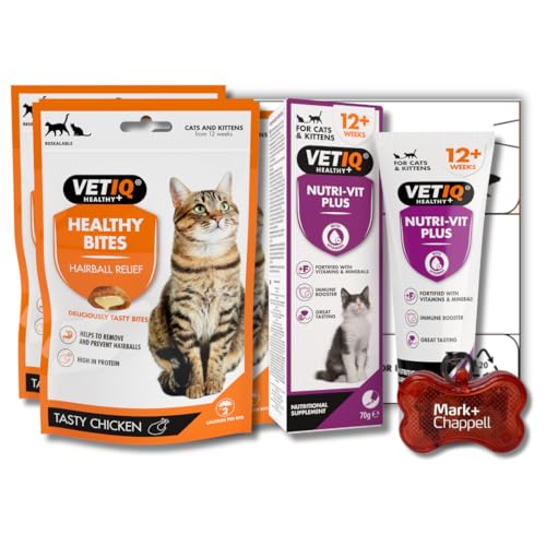 VETIQ Cat & Kitten Wellness Pack – Hairball & Nutrition support, Hairball Relief Bites & Nutri-Vit Plus Paste – High-Calorie Vitamin Supplement & Hairball Treats – Premium Cat Care Gift Set