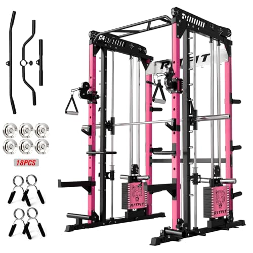 Image of RitFit M1 Pro Smith Machine Package, All-in-One Power Cage with Weight Stack Set, Includes LAT Pulldown & Cable Crossover System for Home Gym