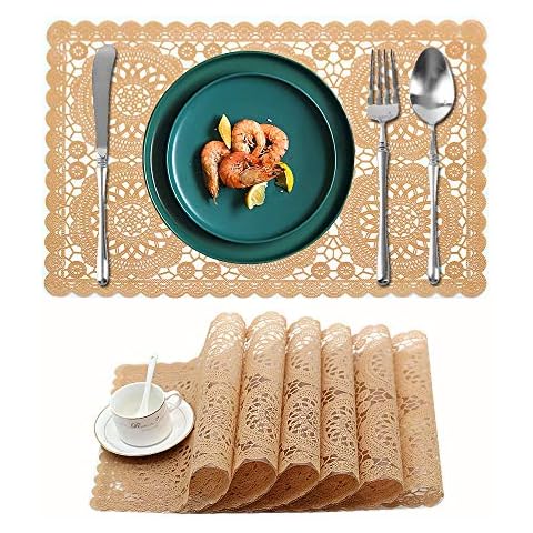 Kreatur Plastic Waterproof Placemats for Dining Table Orange Wipe Clean Washable Vinyl PVC Coffee Tablemats for Kitchen Cover