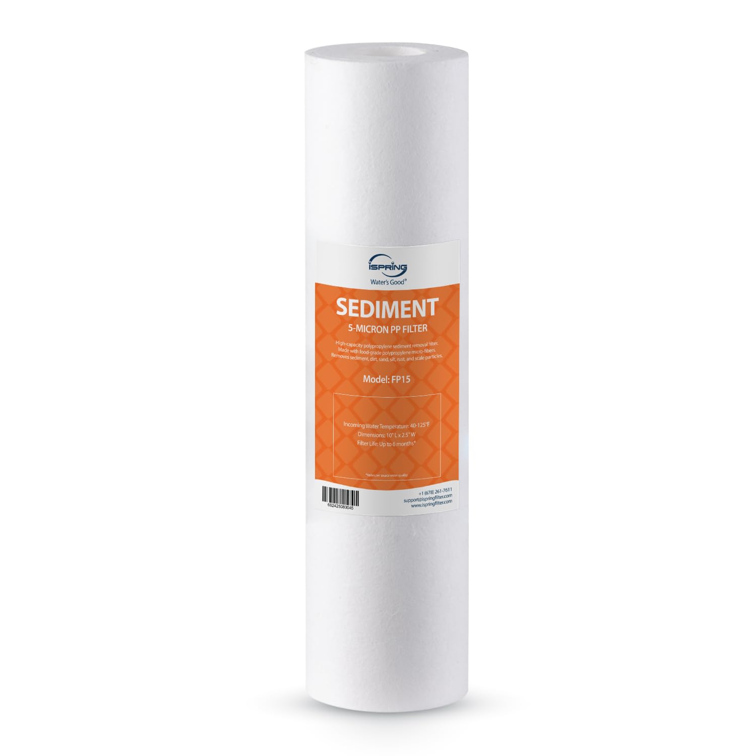 iSpring FP15 NSF Certified Sediment Water Filter Cartridges Replacement, 5 Micron 10" x 2.5" Universal Sediment Filter, 15,000-Gallon Multi-Layer Cartridge
