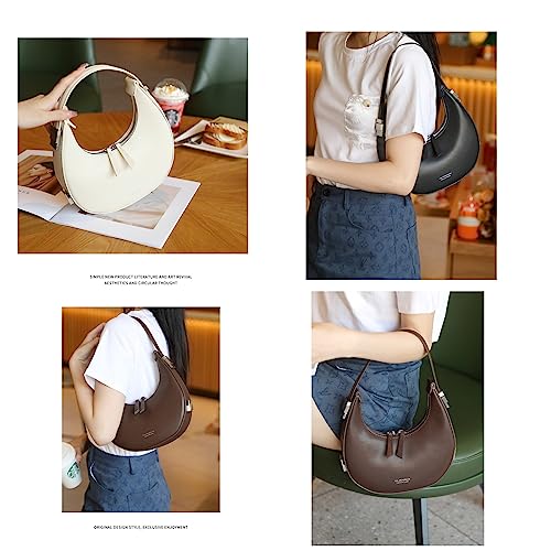 2023 New Ladies Genuine Leather Shoulder Handle Underarm Crescent Bag, Y2k Fashionable Adjustable Moon Bag With Handle. (coffee) 5