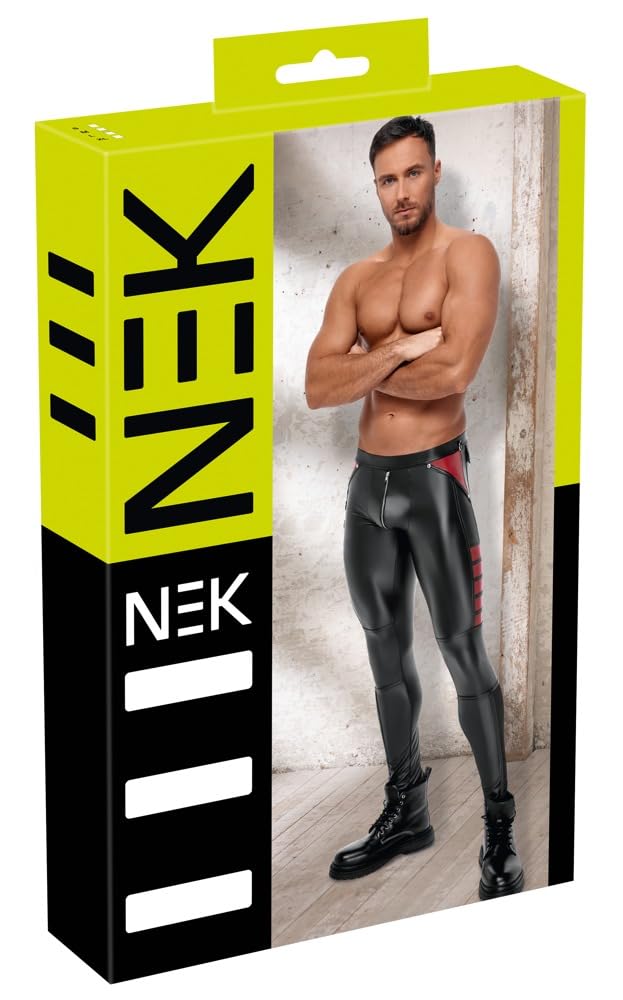 Nek Calzoncillo y tanga eróticos de cuero y látex para hombre Herren Hose Schwarz/Rot L
