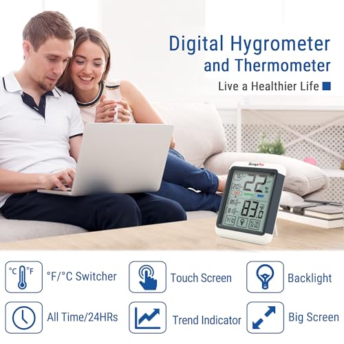 Image of ThermoPro TP55 2 Pieces Digital Hygrometer Indoor Thermometer Humidity Gauge with Jumbo Touchscreen and Backlight Temperature Humidity Monitor