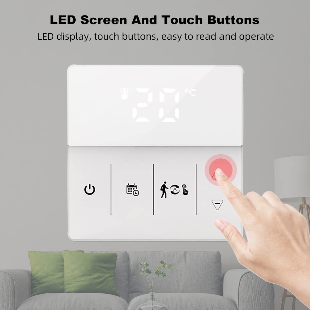 Termostato inteligente programable Caldera de gas/Calefacción de suelo eléctrico Controlador de temperatura WiFi Aplicación de voz Conexión (blanco para calefacción por suelo eléctrico)