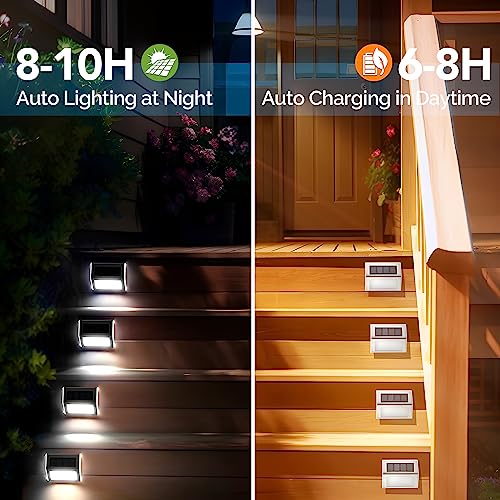 COOZAMING Solar Deck Lights, Solar Fence Lights Outdoor Waterproof Light 3 LED Stainless Steel Led Stair Light for Deck, Step, Stair, Pathway, Walkway, Garden (Cold White 12 Pack) by COOZAMING - Image 3